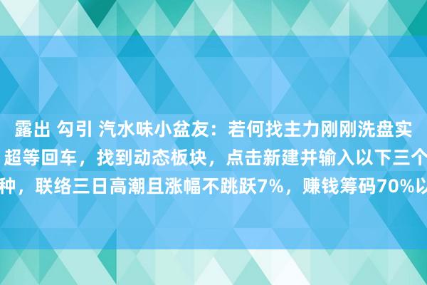 露出 勾引 汽水味小盆友：若何找主力刚刚洗盘实现的股票？键盘上输入51超等回车，找到动态板块，点击新建并输入以下三个想路第一种，联络三日高潮且涨幅不跳跃7%，赚钱筹码70%以上第二种，两日换手前100，赚钱...